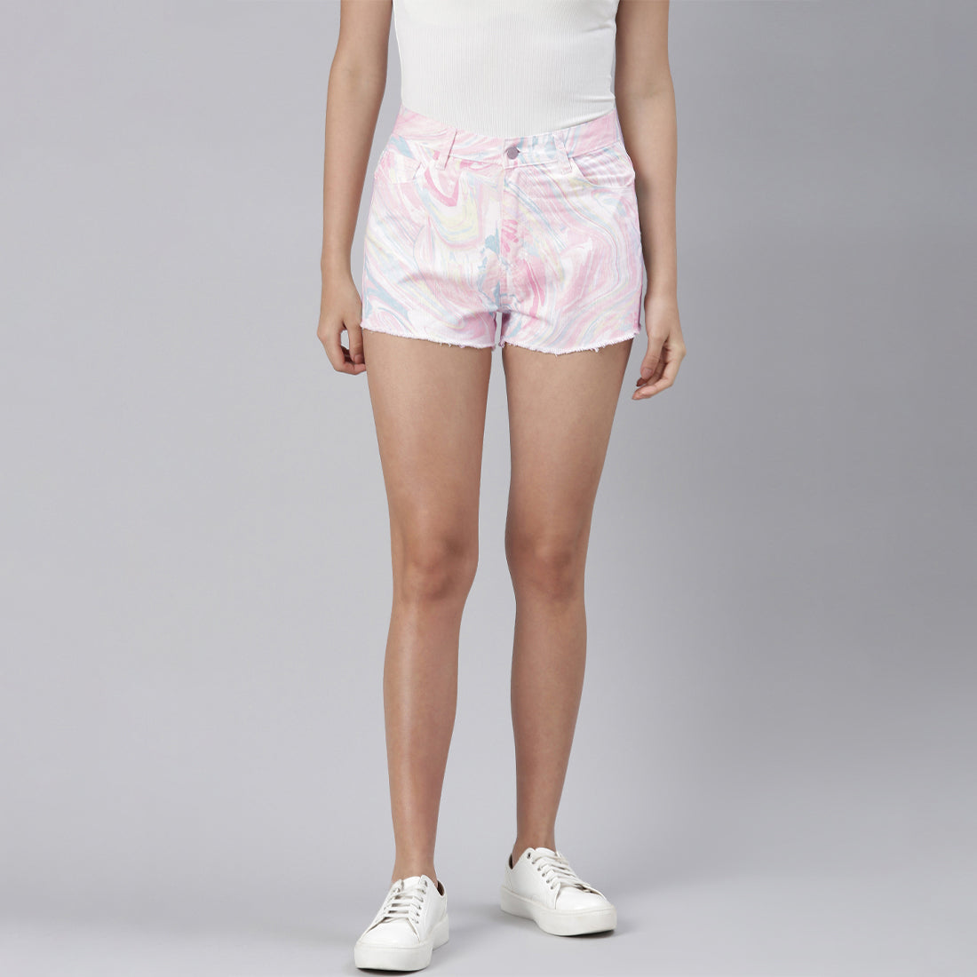 Multicolor Dip Dye Raw Hem Shorts