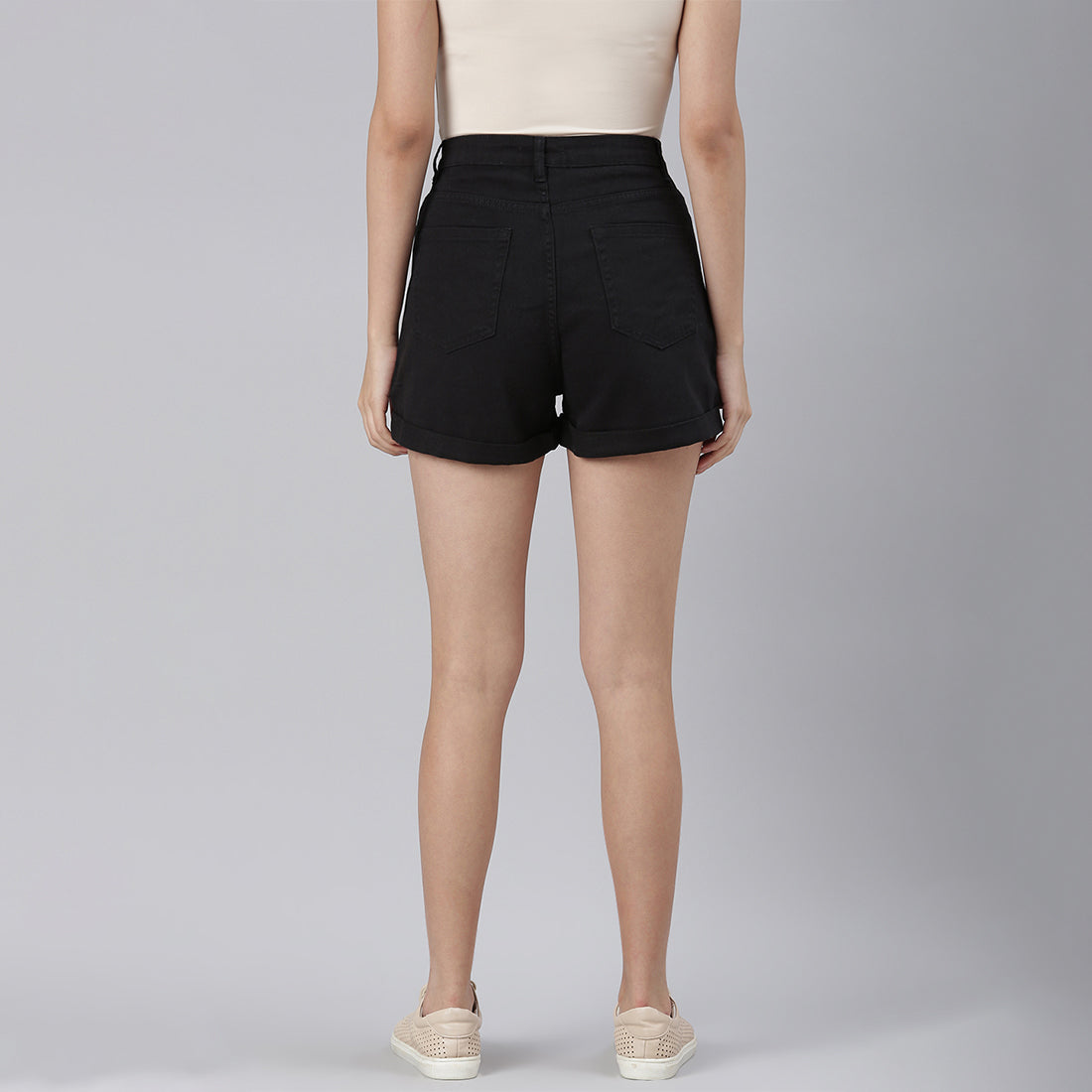 Black High Waist Raw Hem Shorts