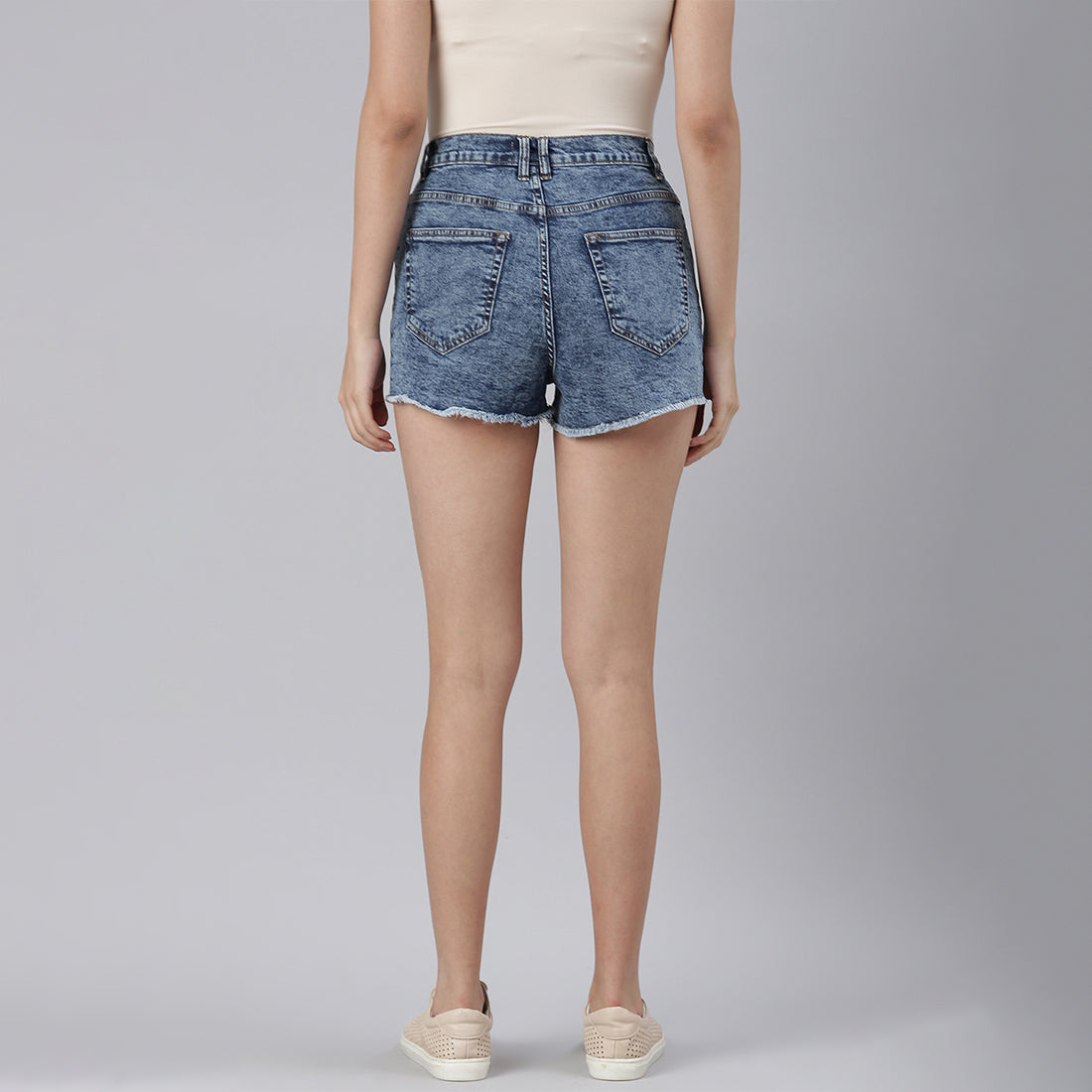 Light Blue High Waist Raw Hem Shorts