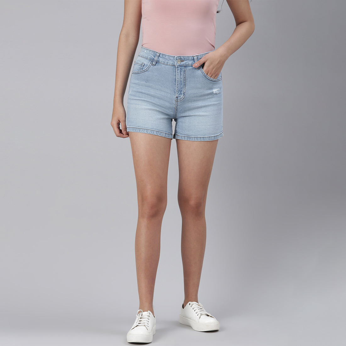 Light Blue High Waist Rolled Hem Shorts
