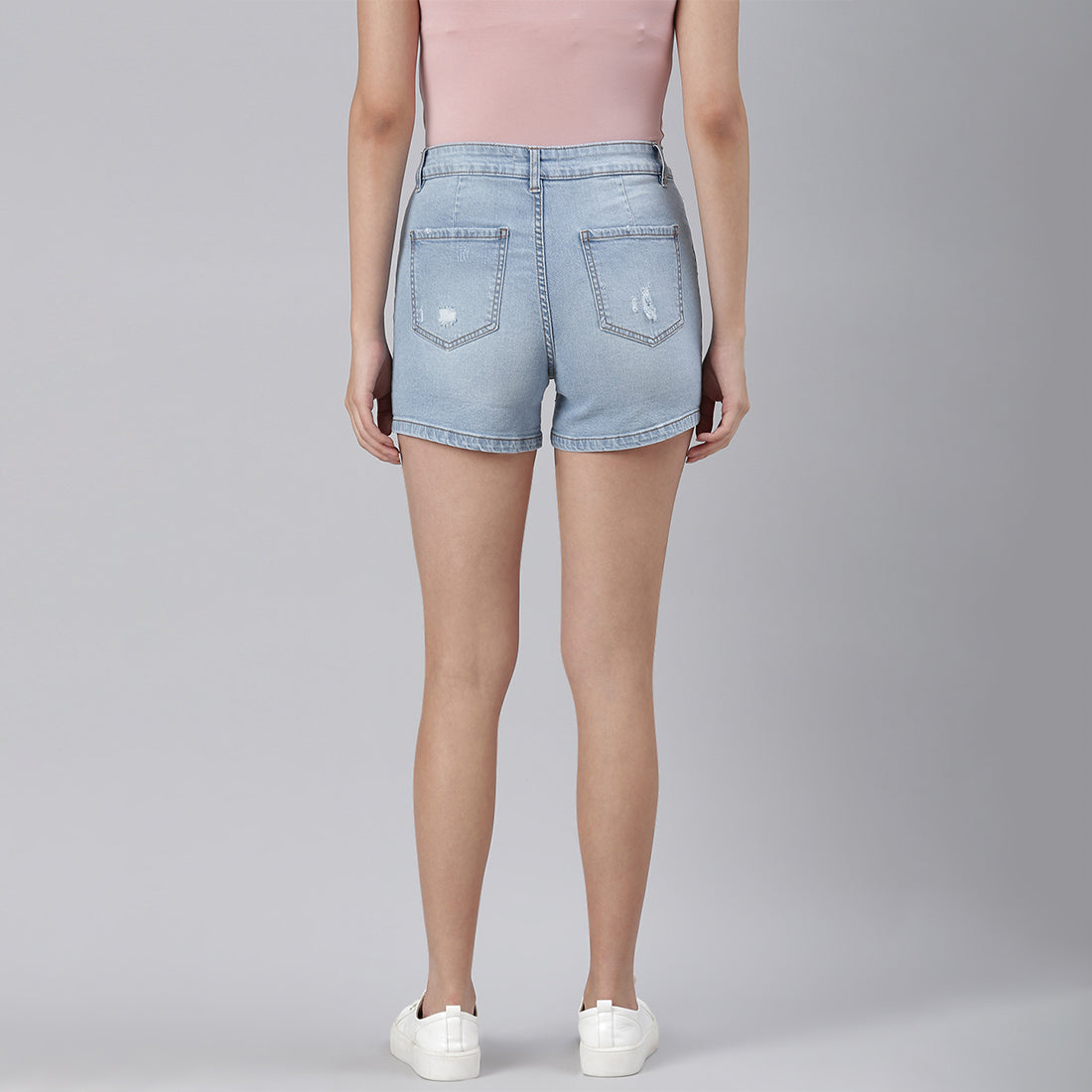 Light Blue High Waist Rolled Hem Shorts