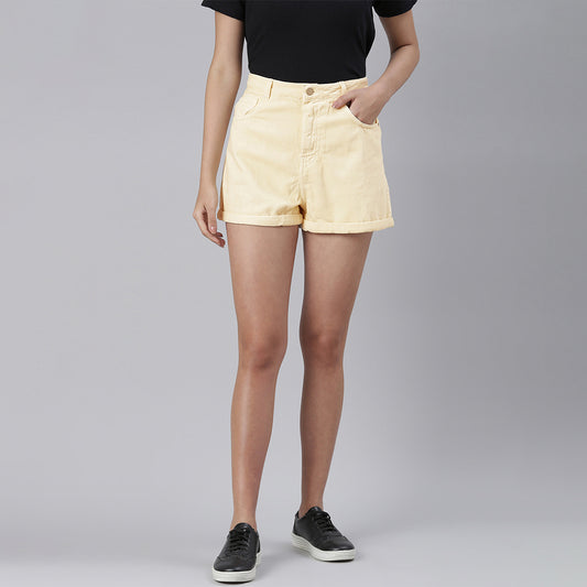 Beige Basic Upturn Hem Shorts