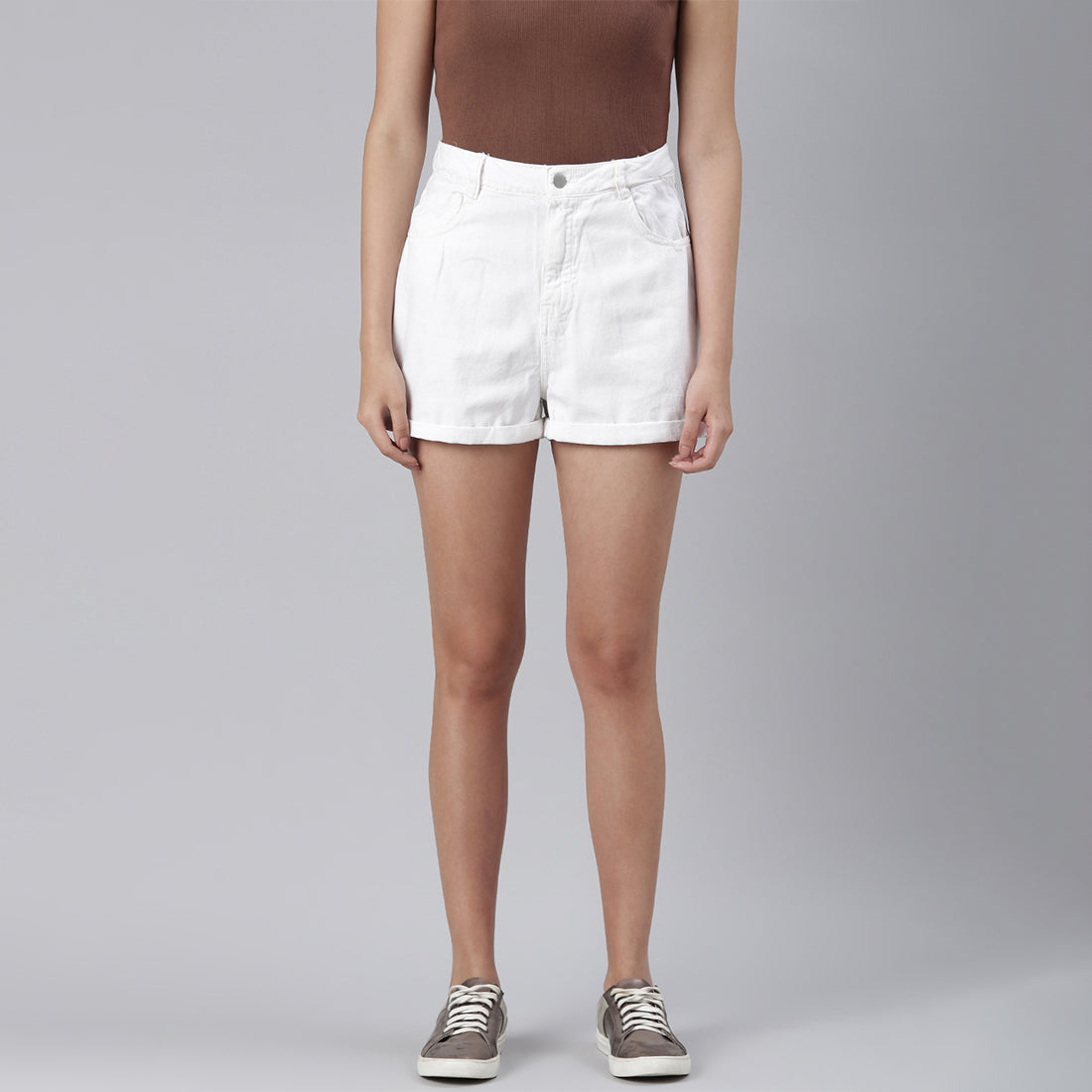 White Basic Upturn Hem Shorts