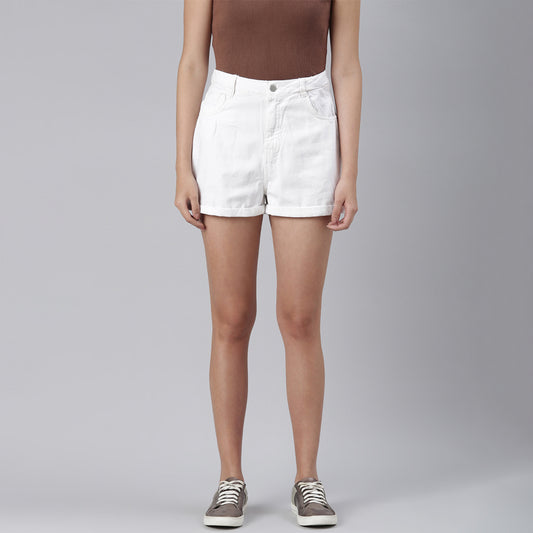White Basic Upturn Hem Shorts