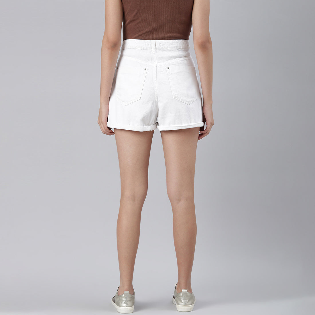 White Basic Upturn Hem Shorts