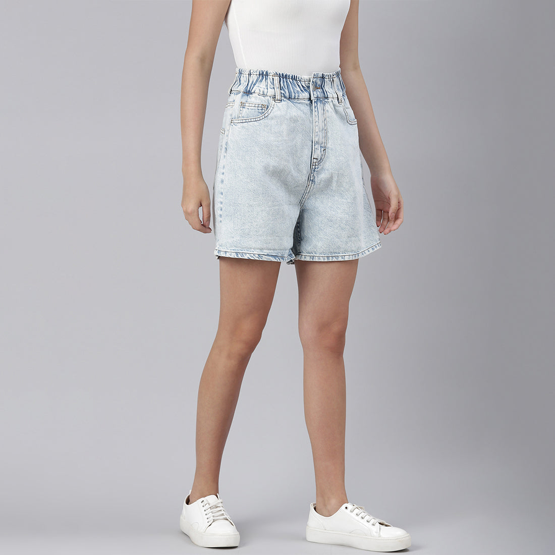 High Waist Light Blue Denim Shorts