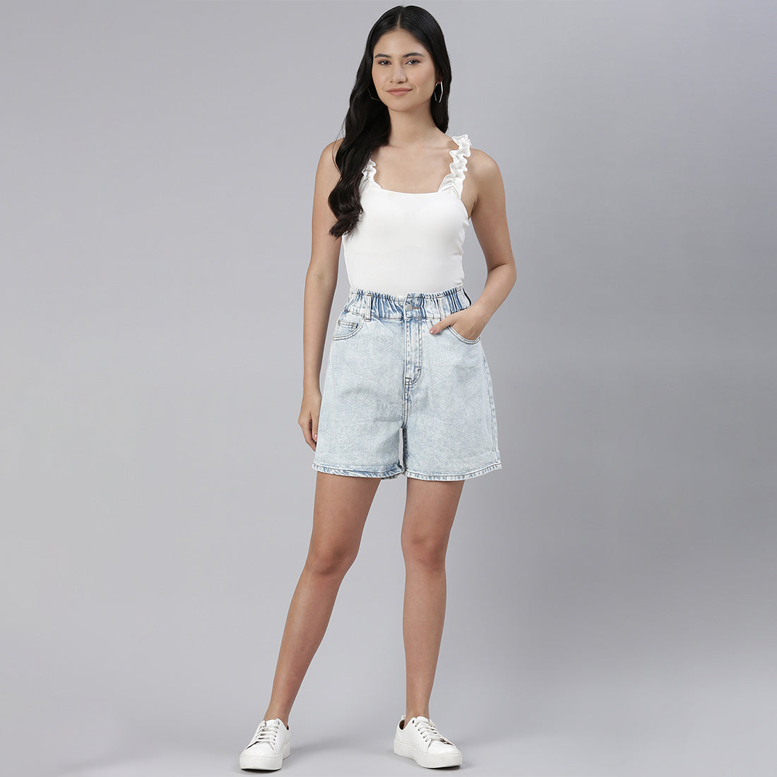 High Waist Light Blue Denim Shorts