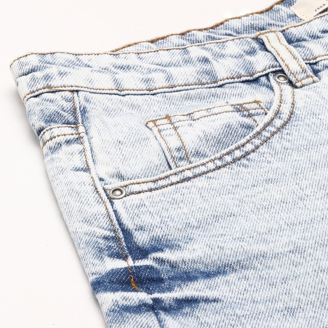 Blue Acid Wash Raw Hem Jeans Shorts