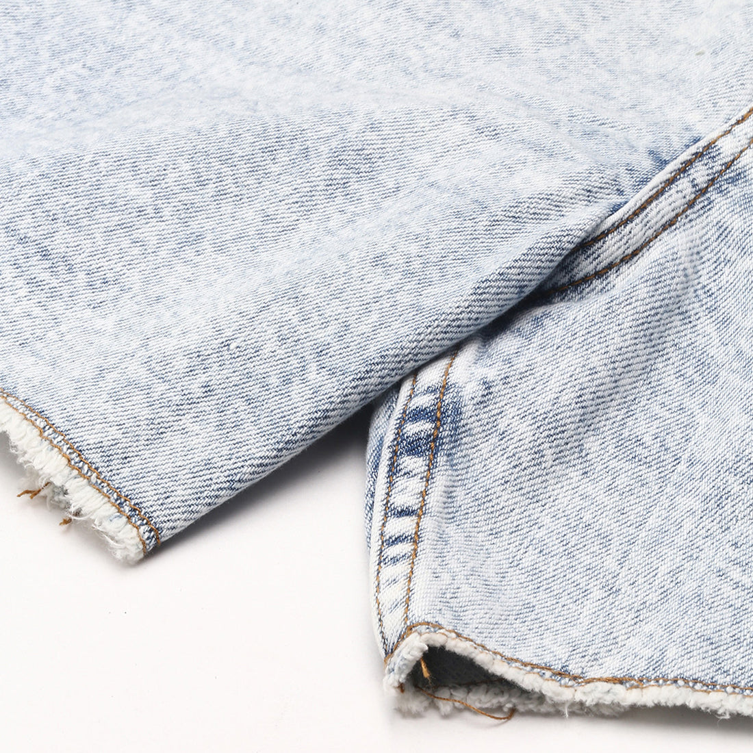 Blue Acid Wash Raw Hem Jeans Shorts