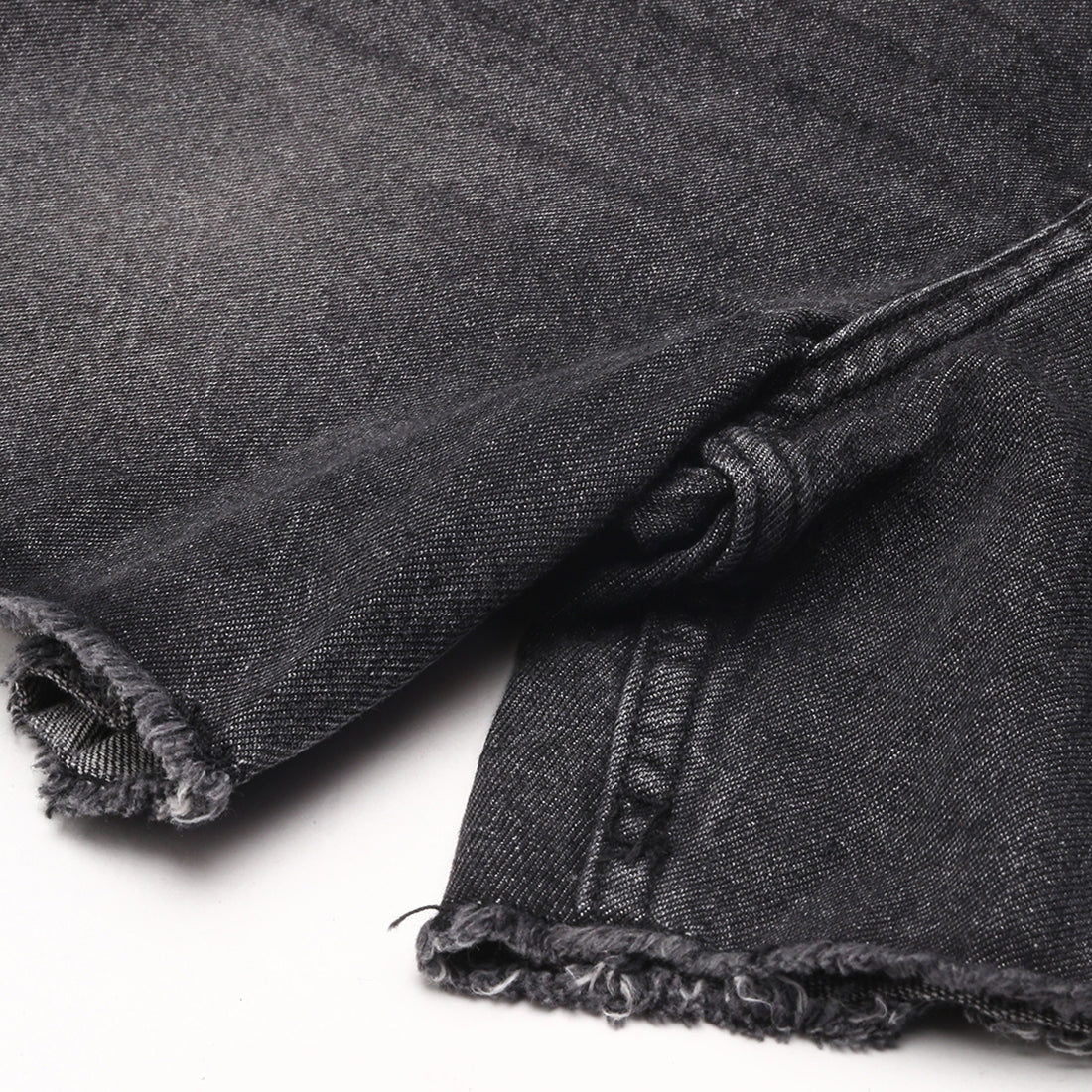 Grey Acid Wash Raw Hem Jeans Shorts