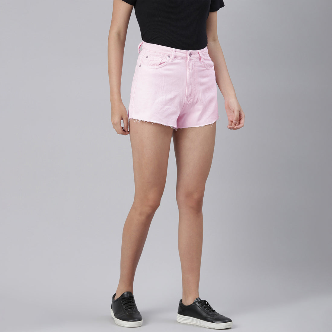 Pink Jeans High Waist Raw Hem Shorts