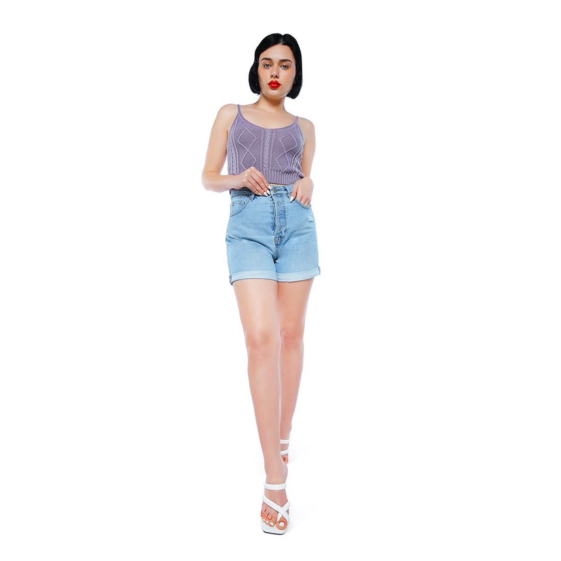 Light Blue Destroyed Denim Shorts