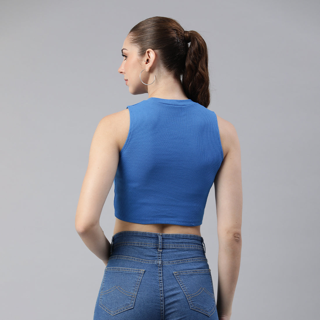 solid knitted crop top#color_blue