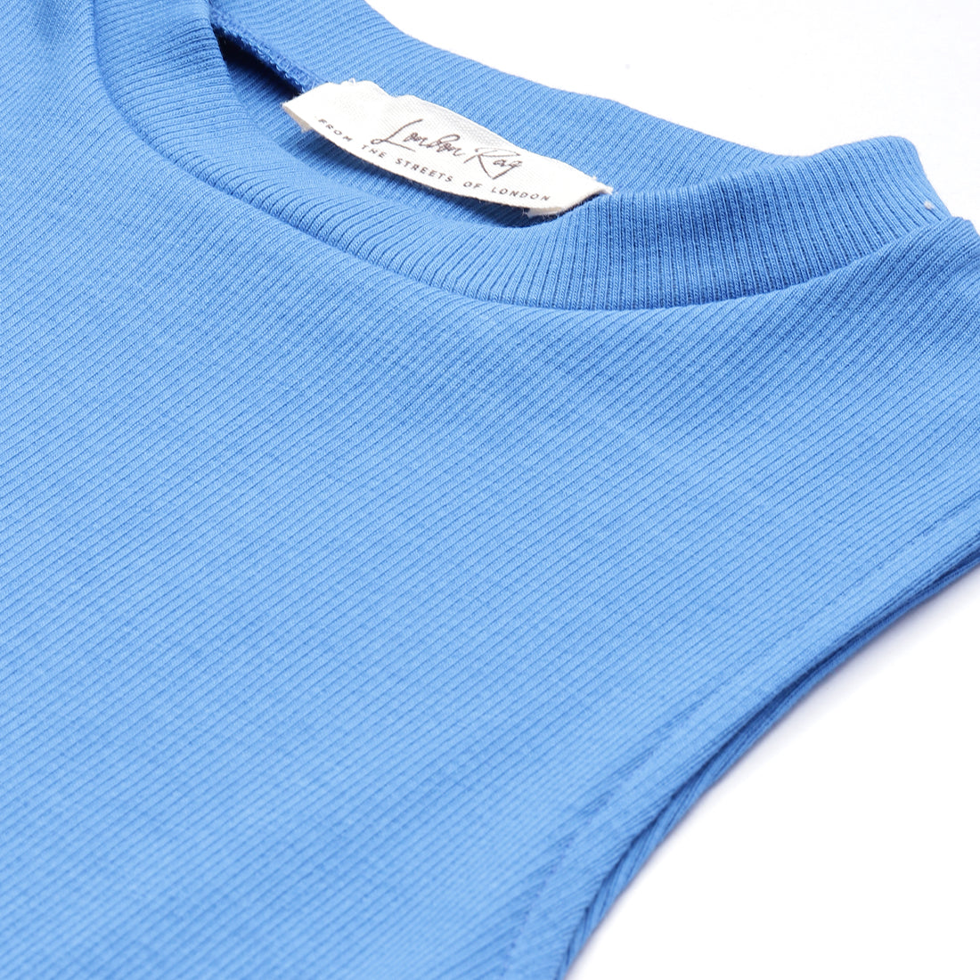 solid knitted crop top#color_blue