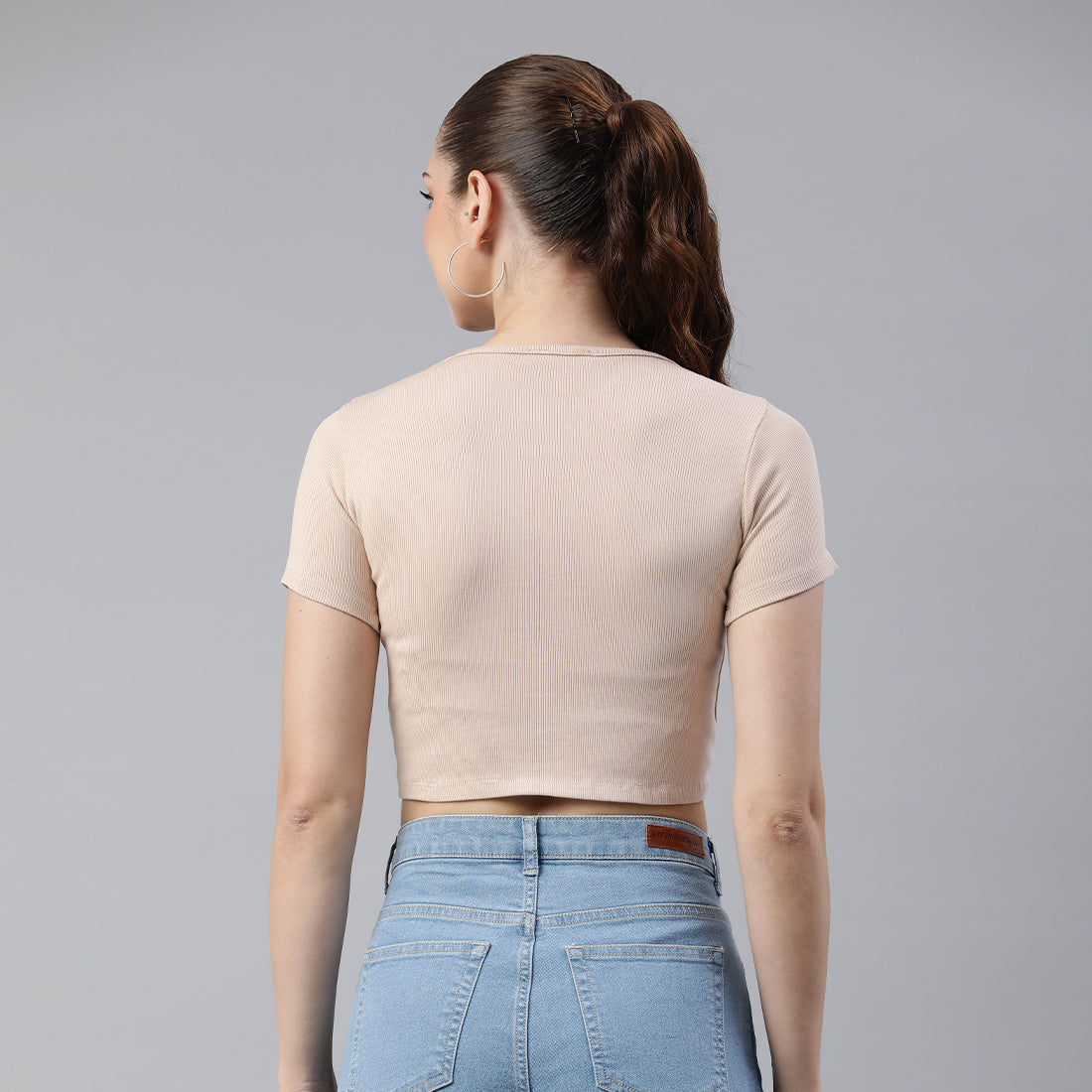 drawstring detail crop top#color_beige