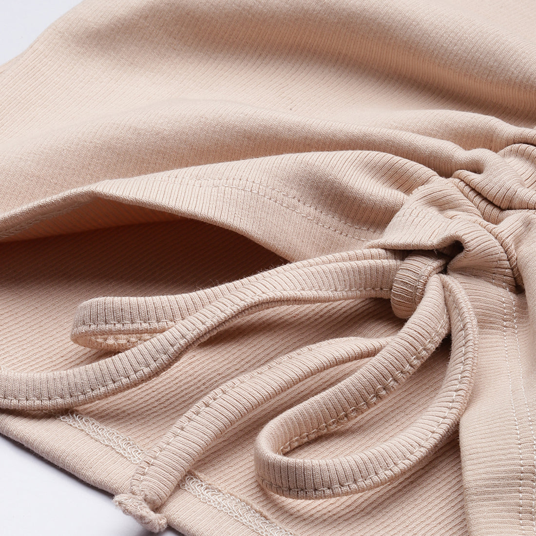drawstring detail crop top#color_beige