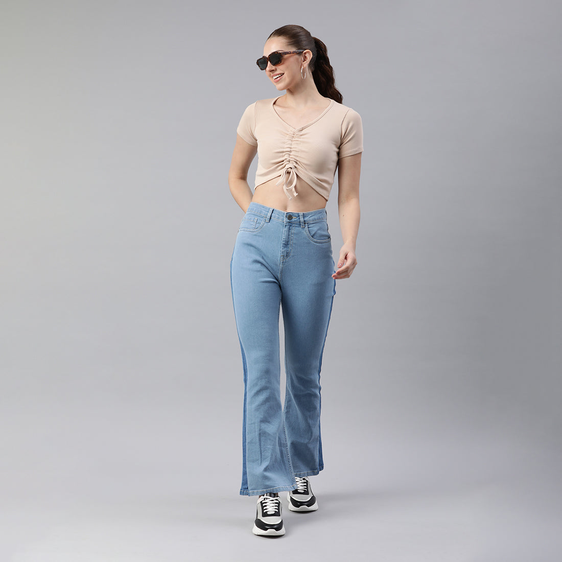 drawstring detail crop top#color_beige