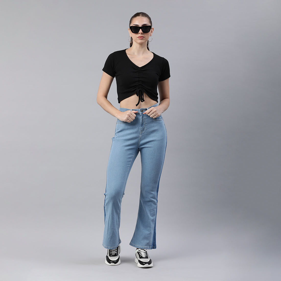 drawstring detail crop top#color_black