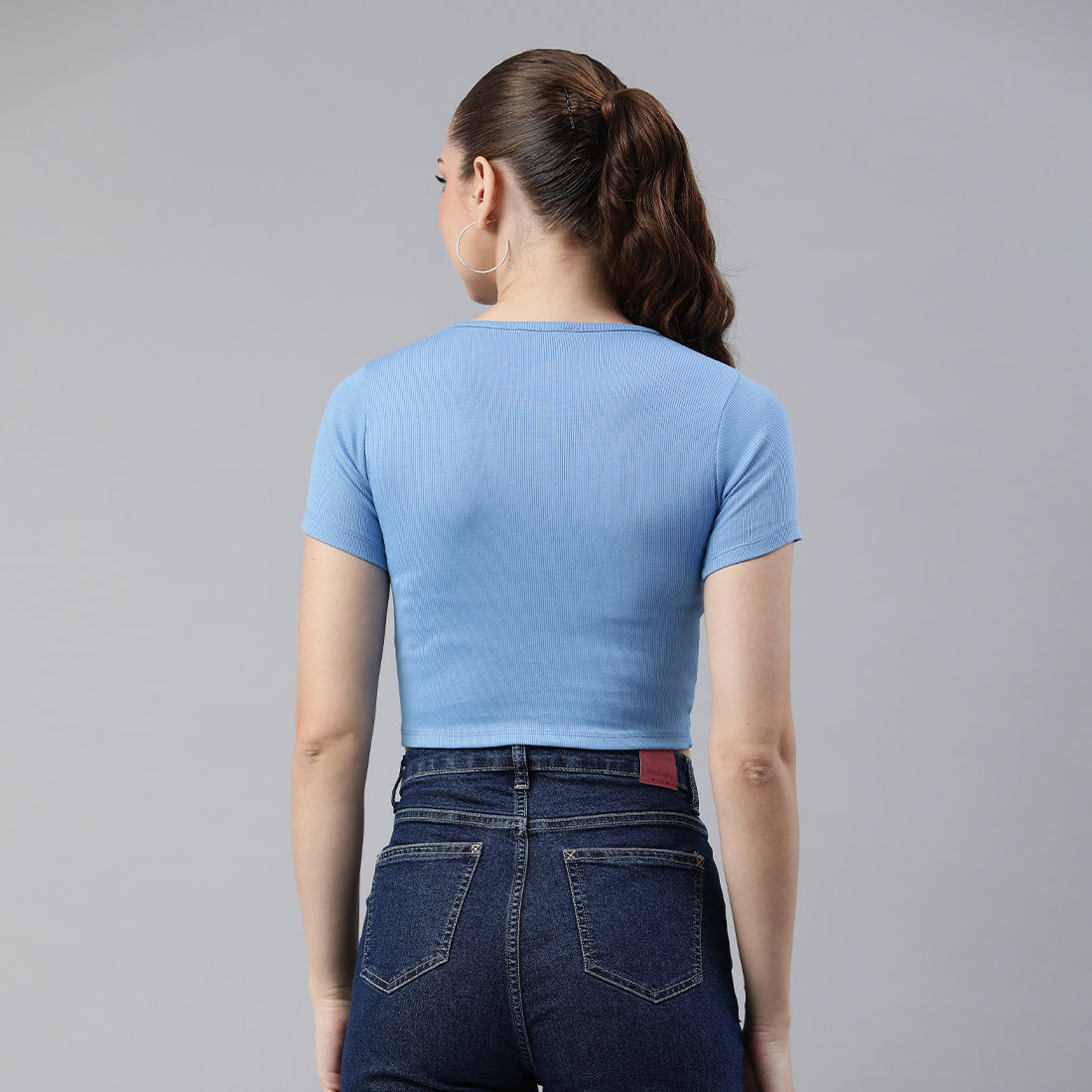 drawstring detail crop top#color_blue