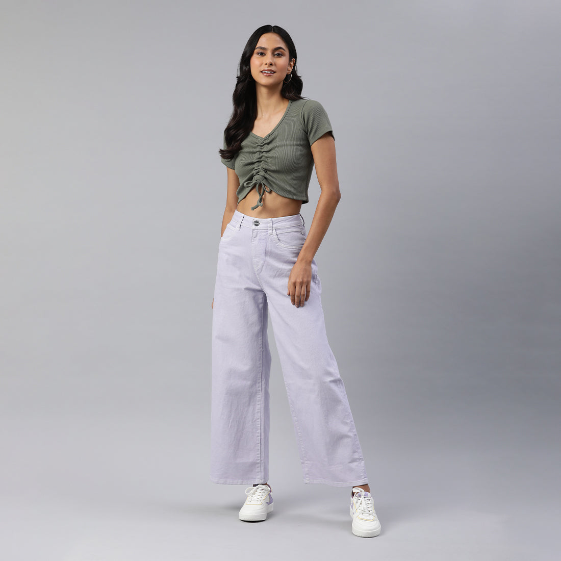 drawstring detail crop top#color_olive