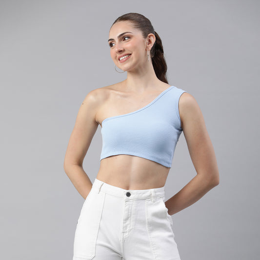 asymmetrical basic crop top#color_light-blue