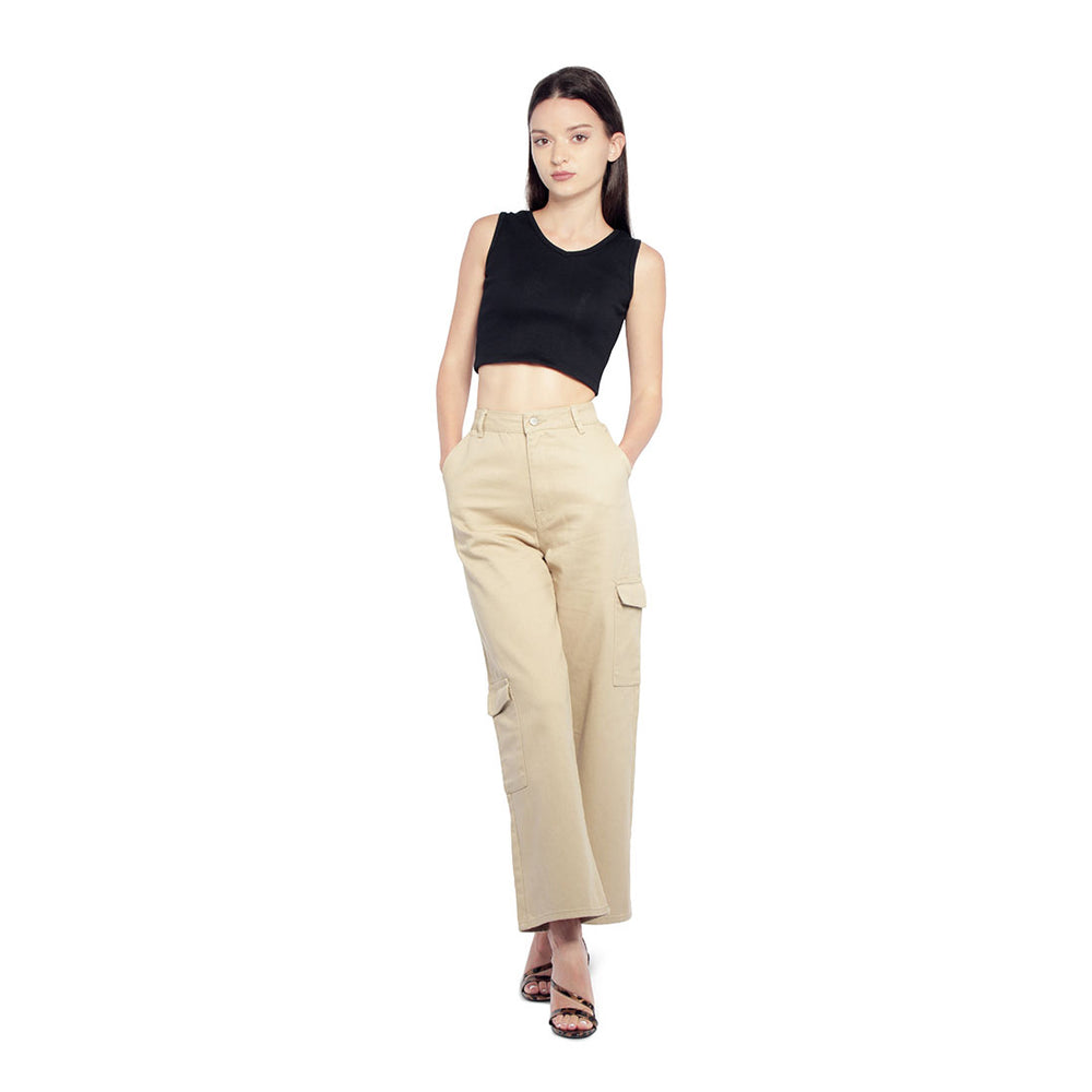 high waist cargo pocket pants#color_camel