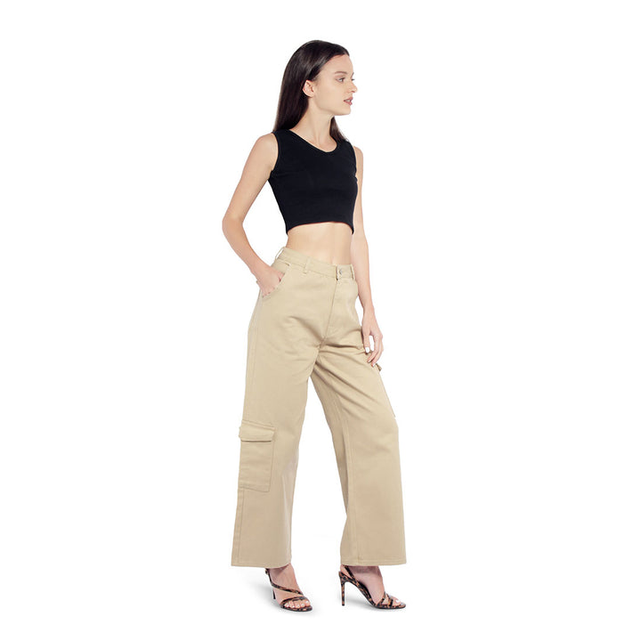 high waist cargo pocket pants#color_camel