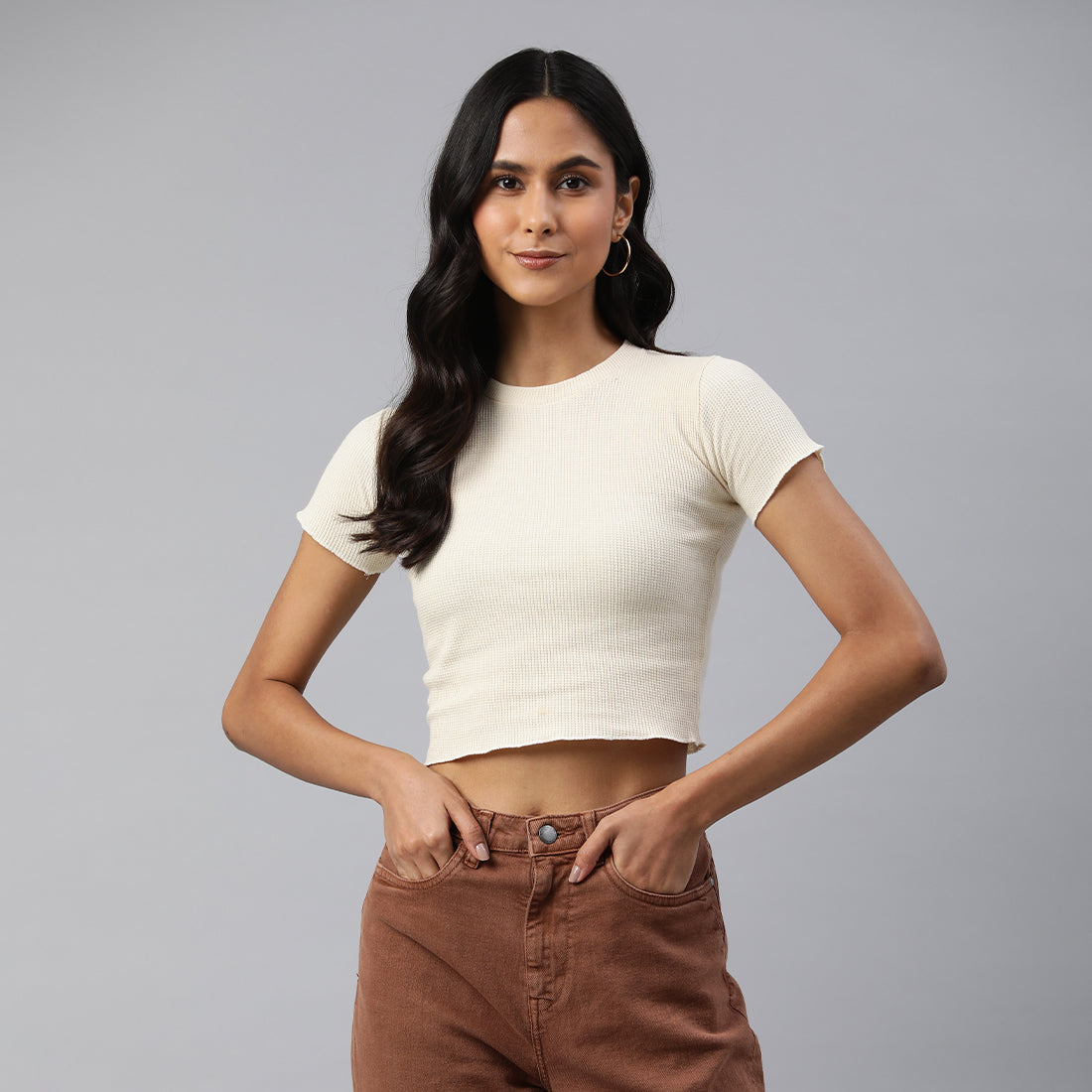 crew neck rib knit top#color_beige