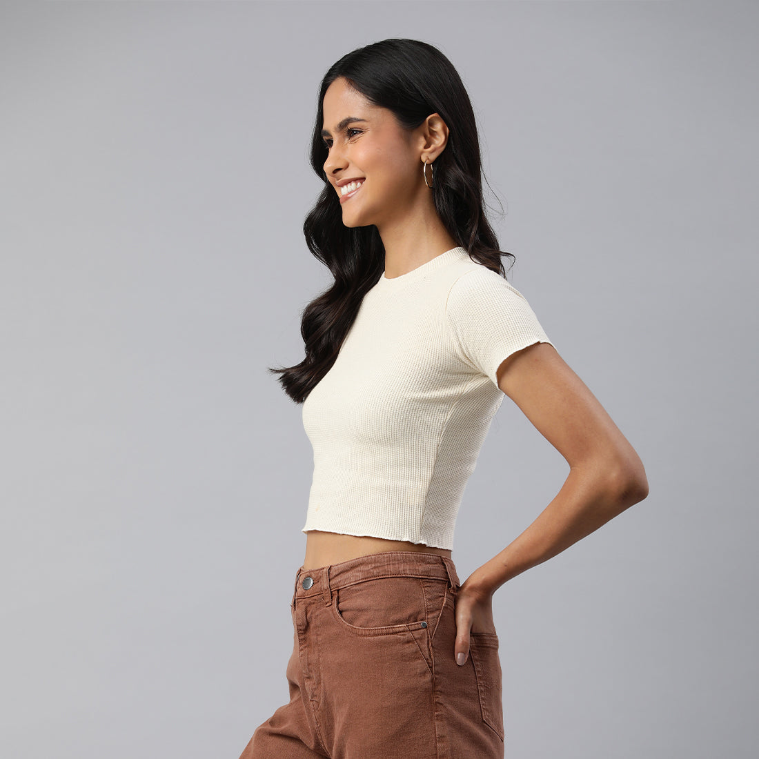 crew neck rib knit top#color_beige