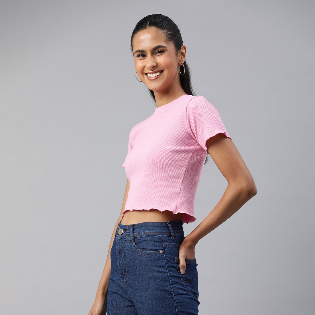 crew neck rib knit top#color_pink