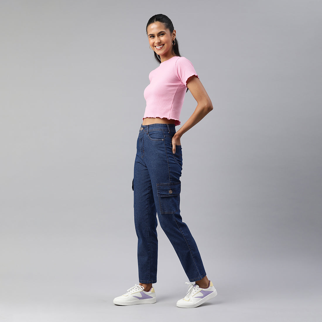 crew neck rib knit top#color_pink