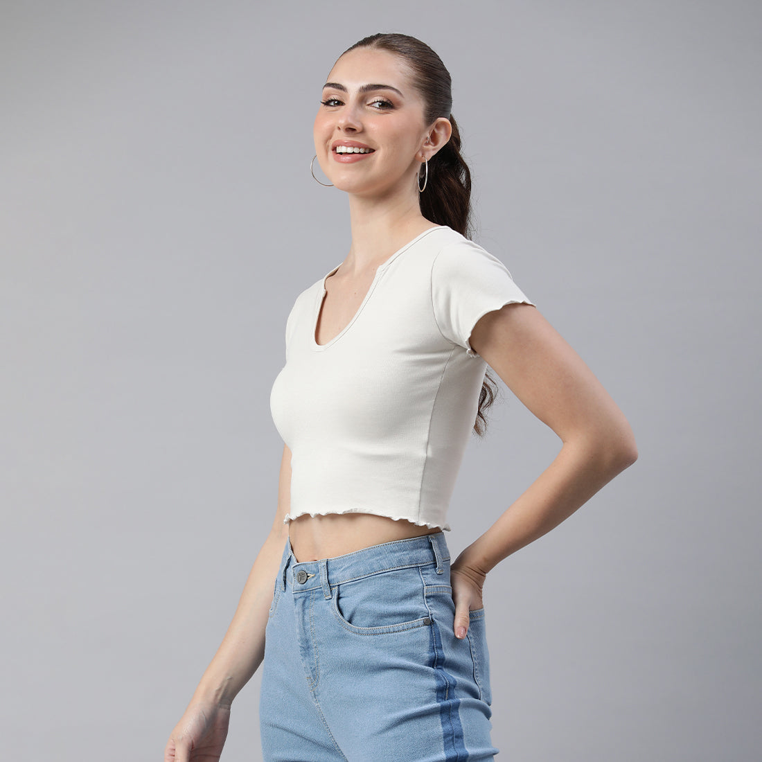 v neck rib knit top#color_beige