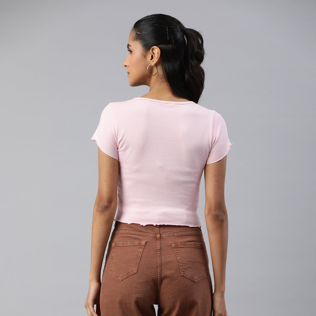 v neck rib knit top#color_pink