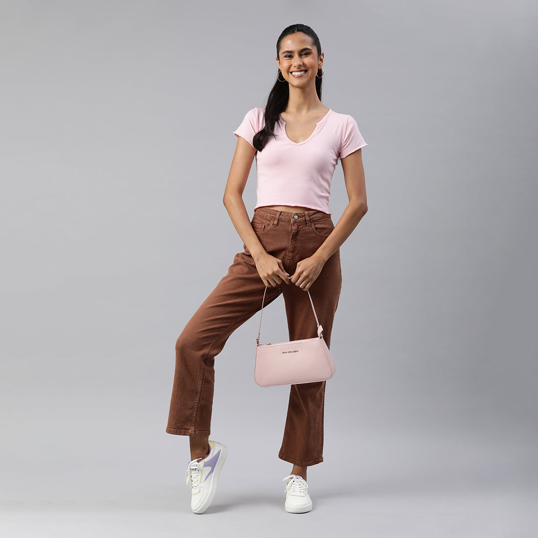 v neck rib knit top#color_pink