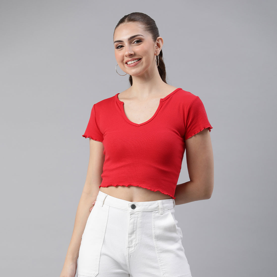 v neck rib knit top#color_red