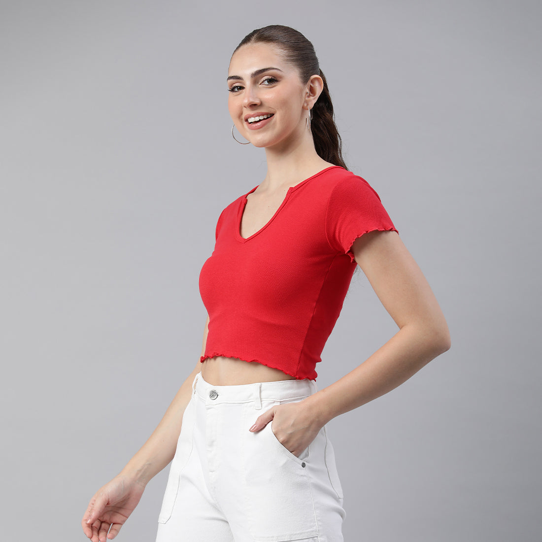 v neck rib knit top#color_red