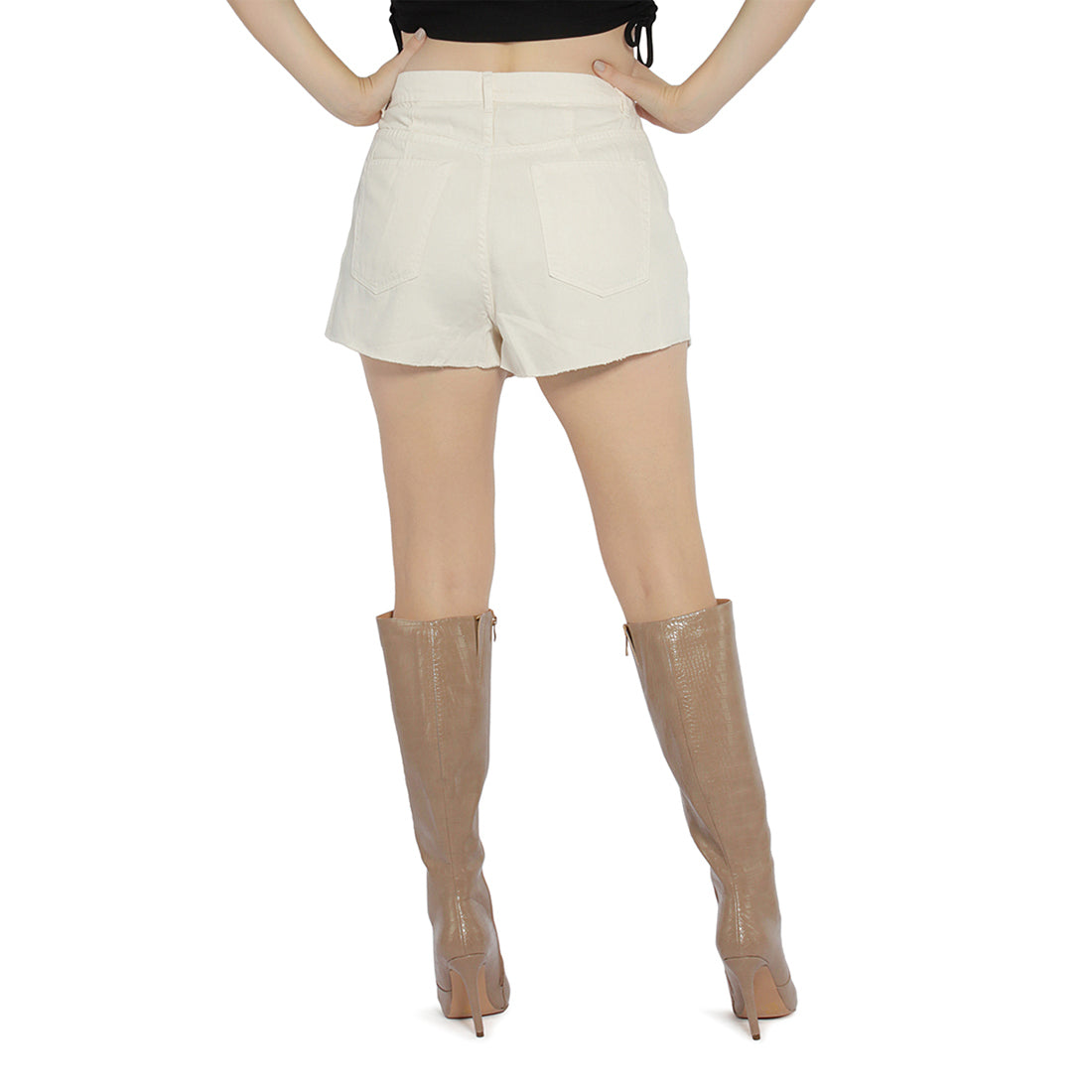 mid rise denim shorts#color_cream