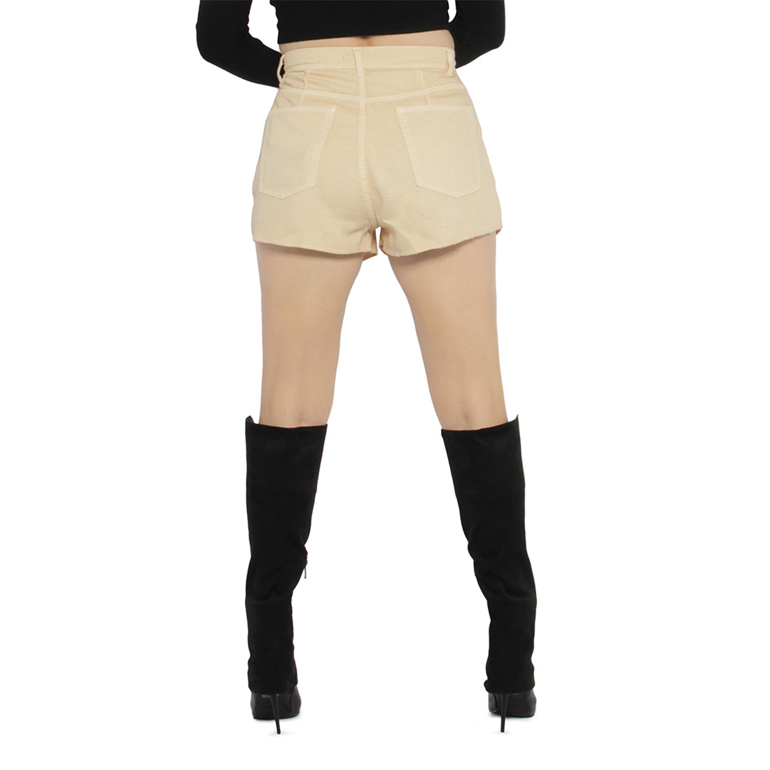 mid rise denim shorts#color_beige