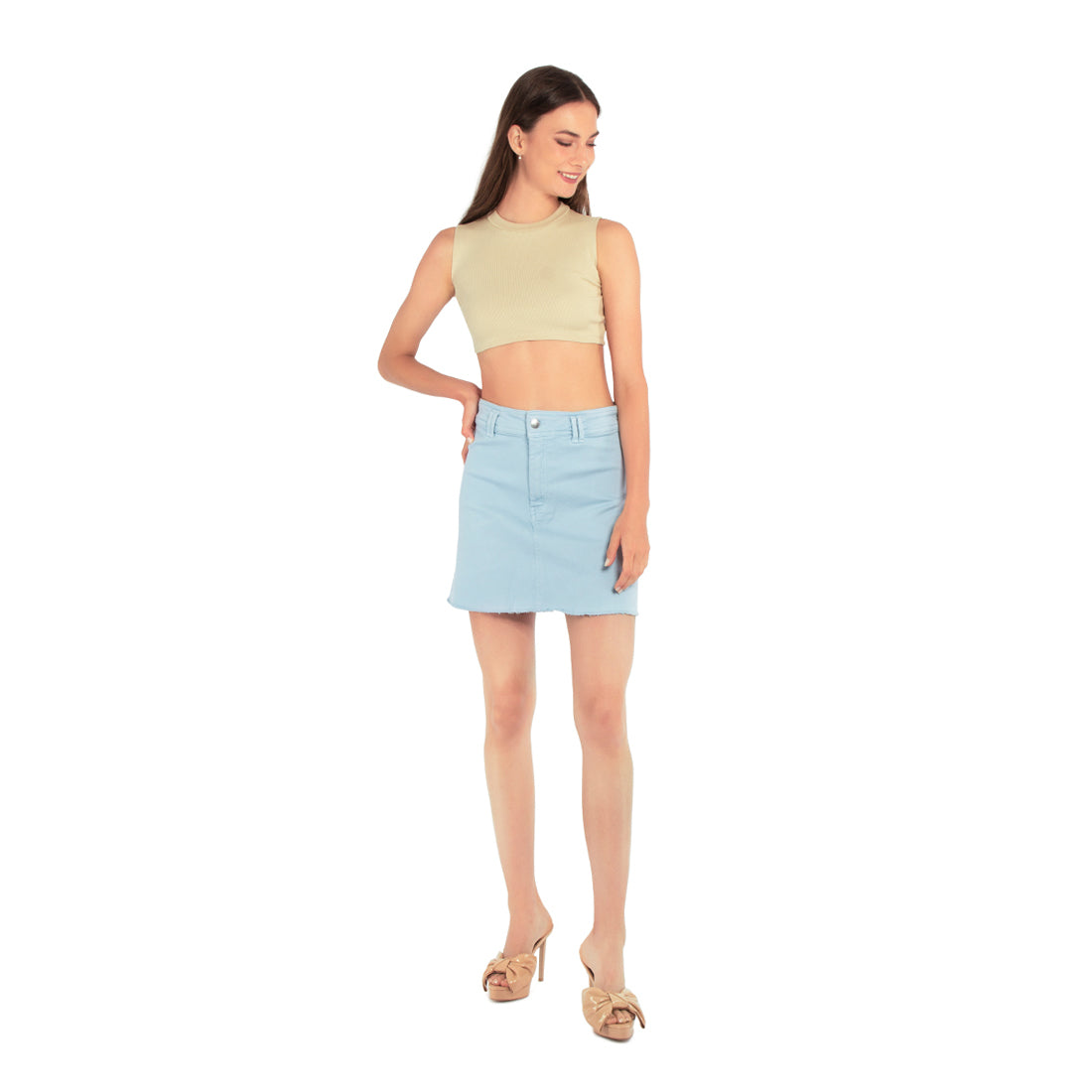 sky blue denim mini skirt#color_blue