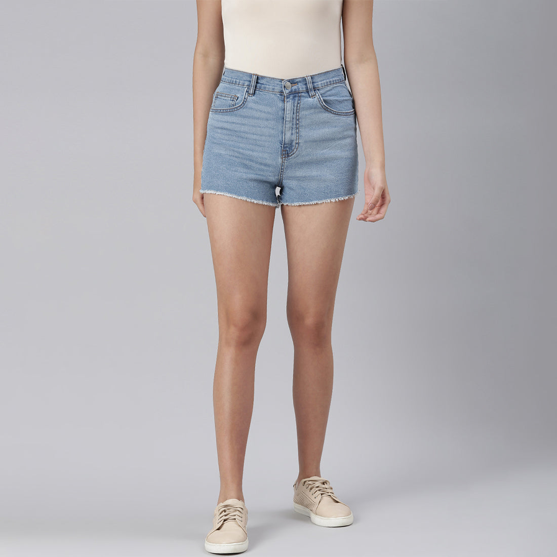 Blue High Waist Raw Hem Shorts