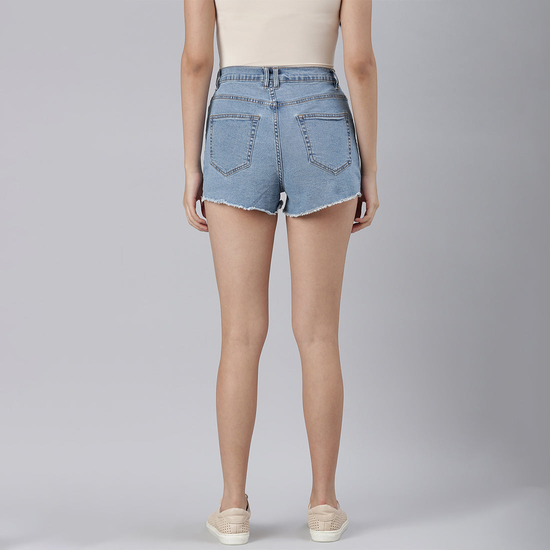 Blue High Waist Raw Hem Shorts