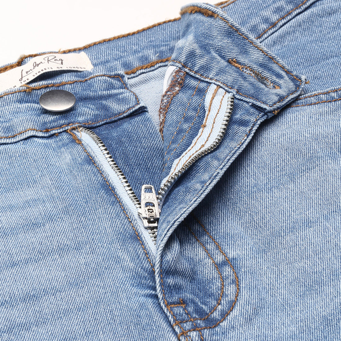 Blue High Waist Raw Hem Shorts