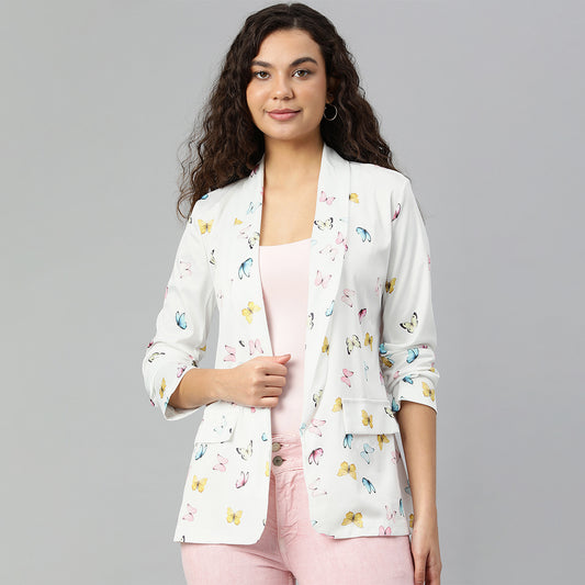 White Glaze Print Semi Casual Blazer