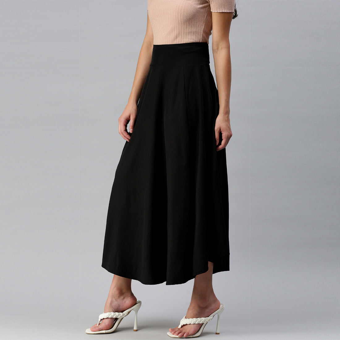 bow detail slit long skirt#color_black