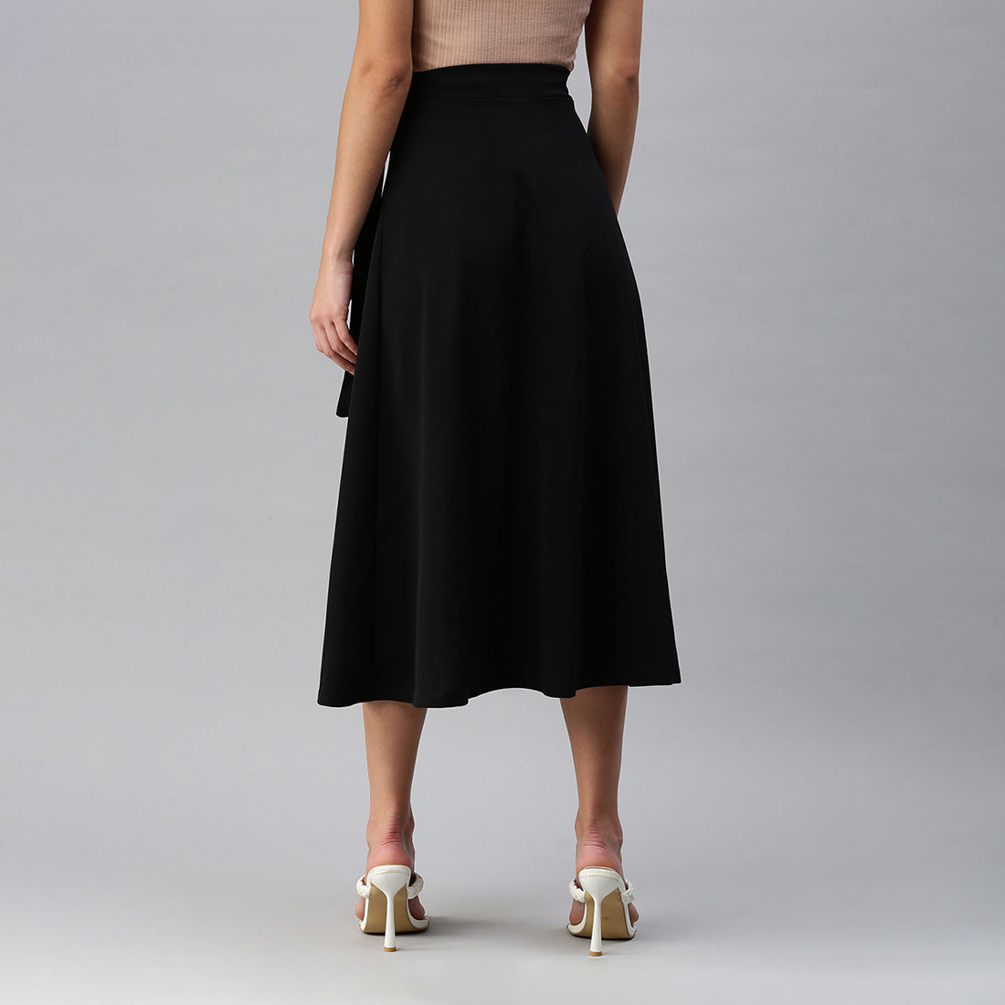 wrap style long maxi skirt#color_black