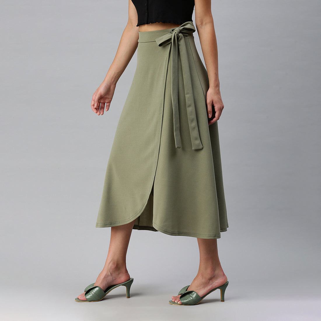wrap style long maxi skirt#color_olive