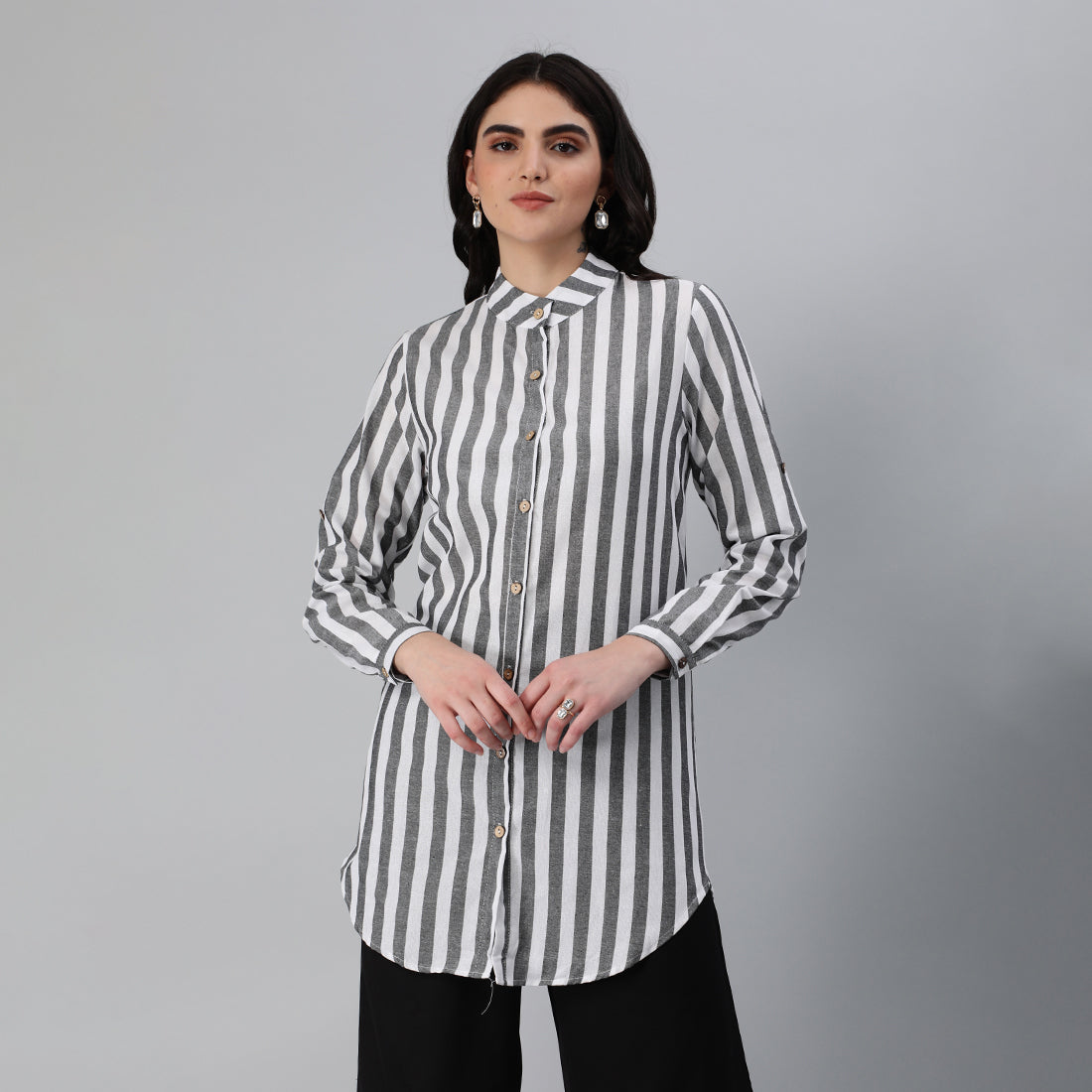 striped long sleeve shirt#color_black