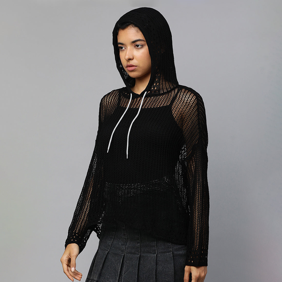 knitted hoodie#color_black