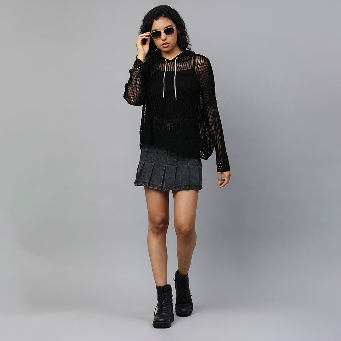 knitted hoodie#color_black