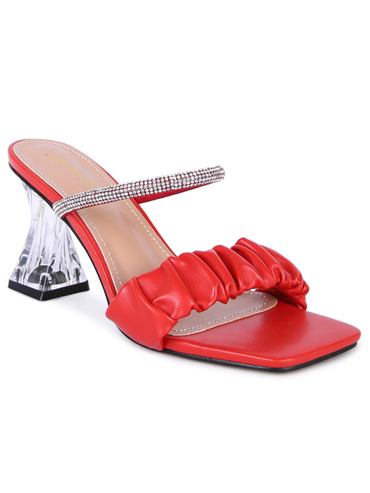 Red Clear Heel Rhinestone Sandals